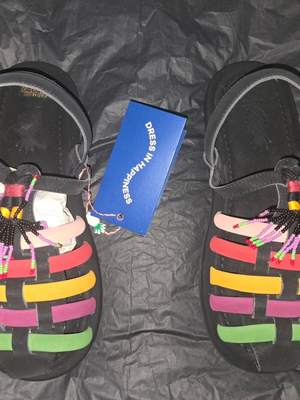 Farm Rio NWT Rainbow Platform Sandals Vegan Made in Brazil Beaded Tassel Size 8 - Picture 2 of 11